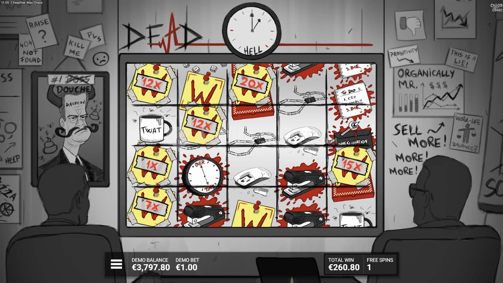 Screenshot of the Raise Spins bonus in progress, showing several sticky Wilds with multipliers on the grid.