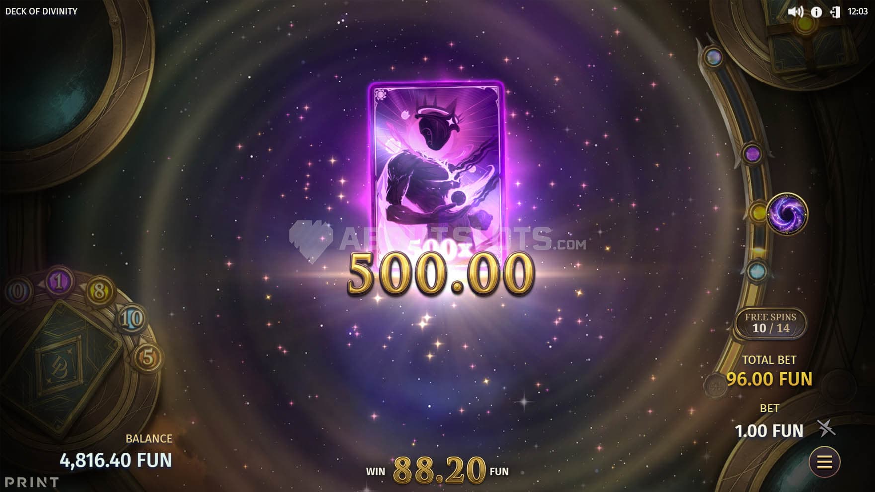 Screenshot of a high-value Prize Card won during the Bonus Game.