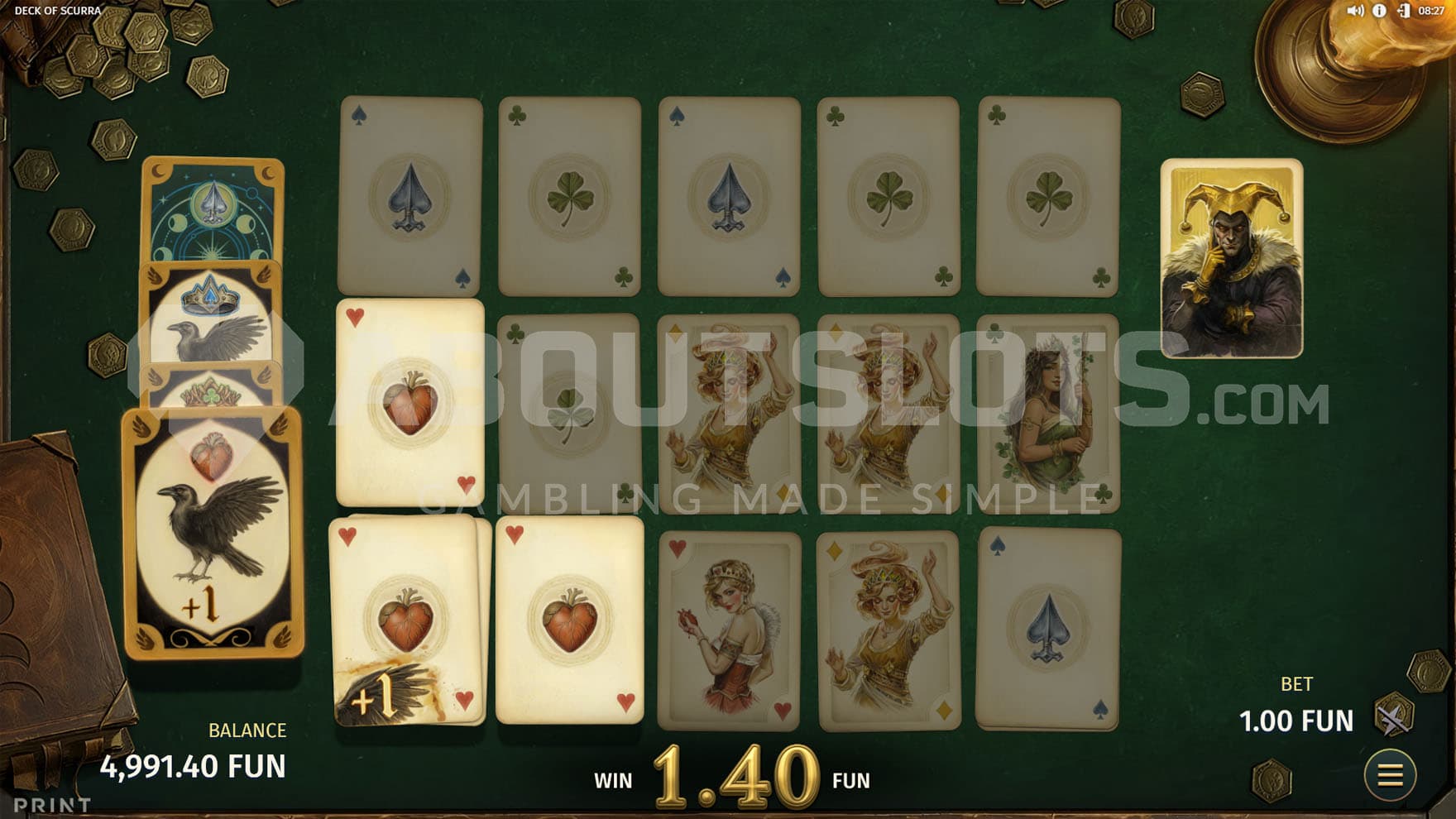 Alteration Cards collected next to the grid being activated one by one and awarding their features.