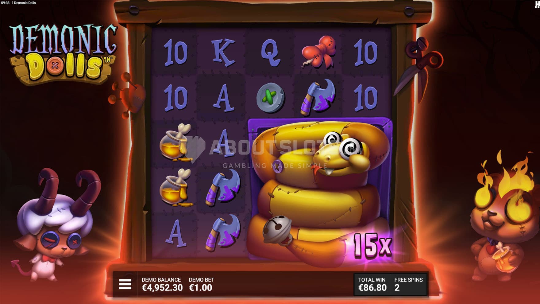 Screenshot of the Bonus Game in progress, showing a giant 3x3 Wild with an x15 multiplier.