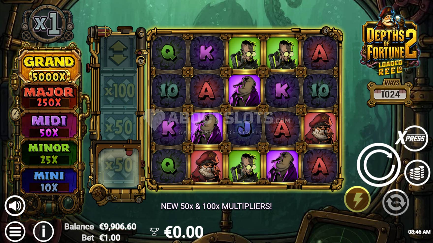 Screenshot of the base game, with a 5x4 grid set inside a steampunk-themed submarine.