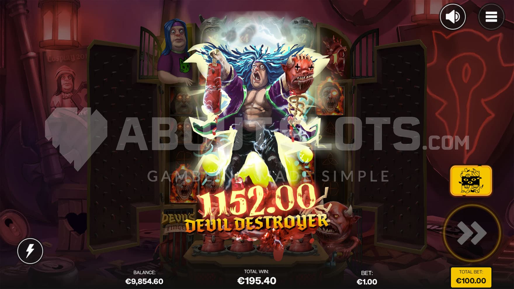 Big Win poster showing a picture of the Cosplayer defeating his enemies and a win of 1152x.