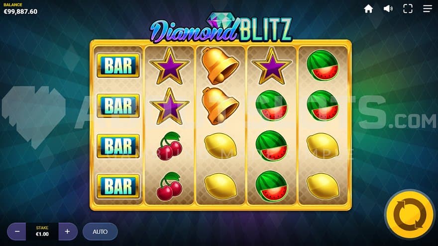 A casino slot with fruit symbols on the reels.