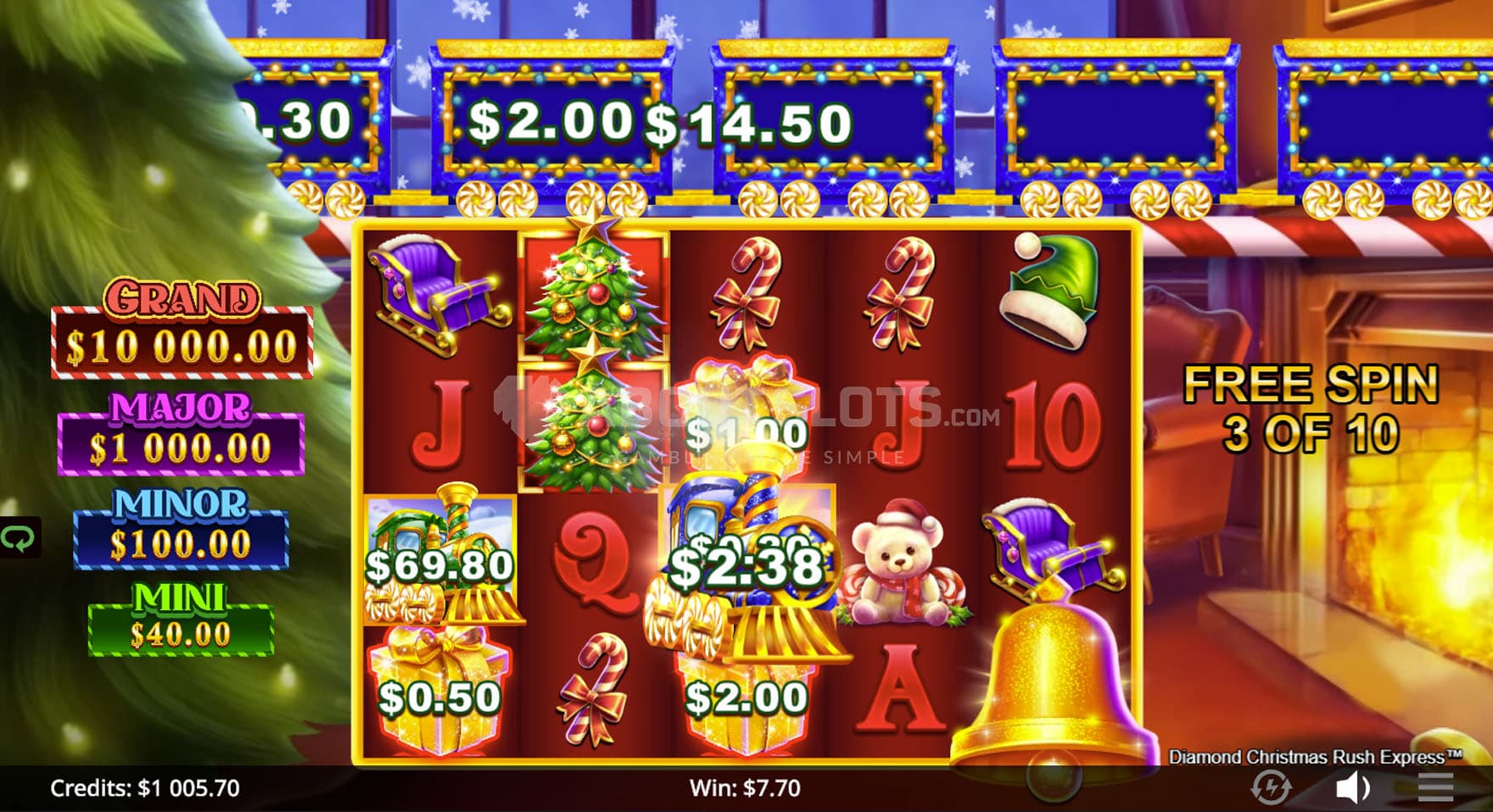 Screenshot of the Free Spins bonus in progress with the Rush Express feature triggered.