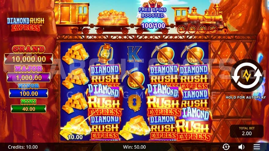 A casino slot next to two mountains.