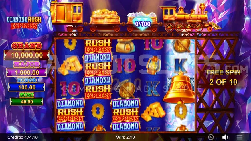 Diamond Rush symbols on reels 1, 2, and 3.