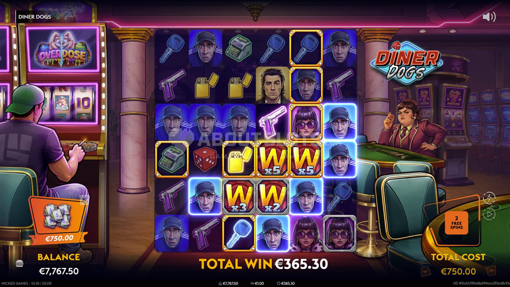 Screenshot of the Super Master Plan Bonus in progress, showing several Multiplier Wilds contributing to a win.