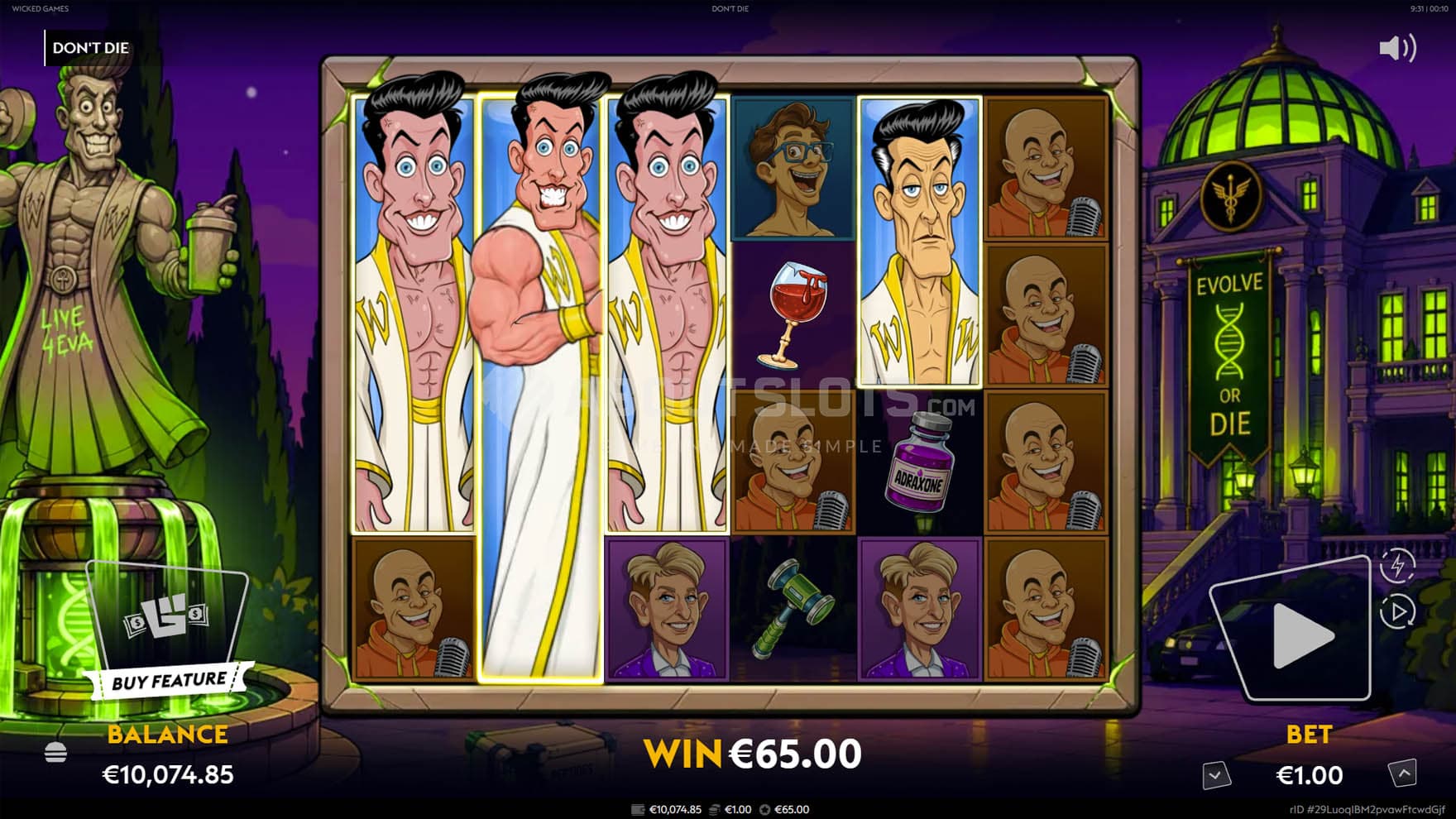 Screenshot of the Expanding Wild feature triggered on four reels simultaneously.
