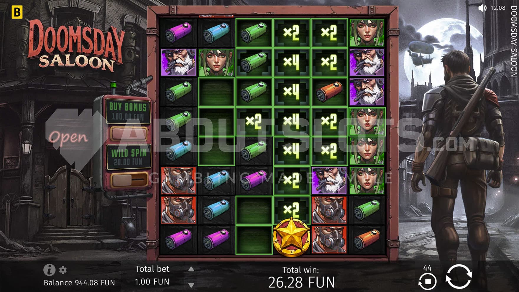 Multiplier Area triggered in the base game, showing multiple positions receiving multipliers.