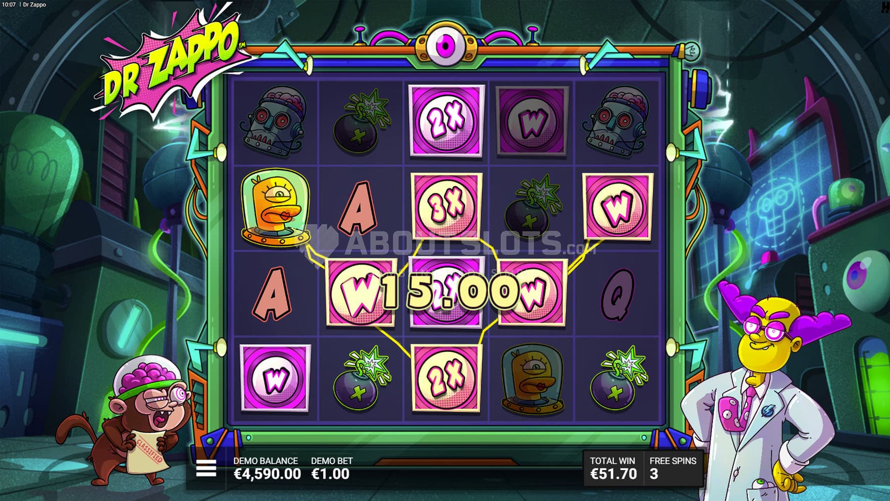 Screenshot of the Bonus Gram in progress, showing multiple Wilds with multipliers creating a win.