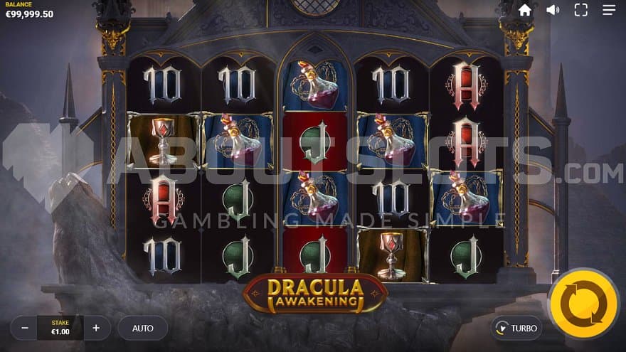 A casino slot in front of a castle.