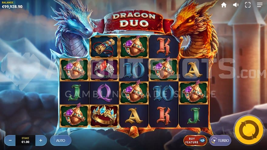 A casino slot with two dragons next to the reels.