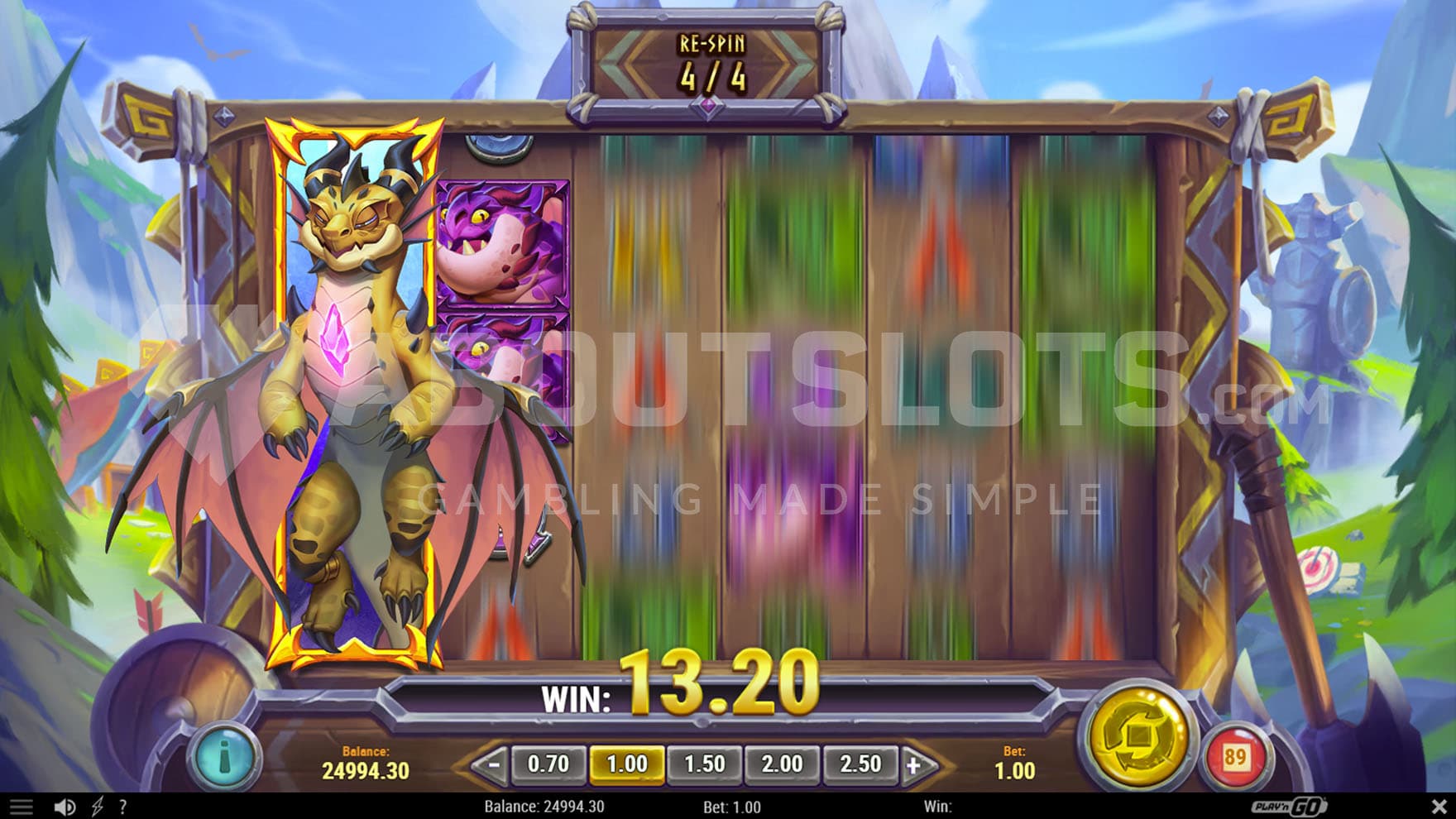 Re-Spin feature triggered in the base game, showing the walking stacked Wild on the first reel.