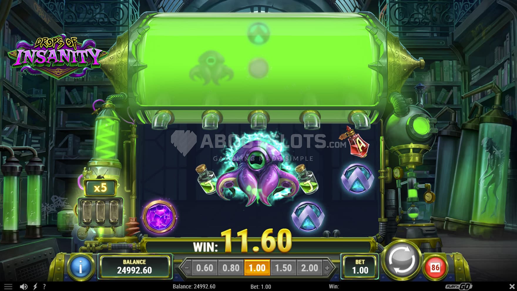 Screenshot of the Spawn feature triggered in the base game, removing random symbols from the grid.