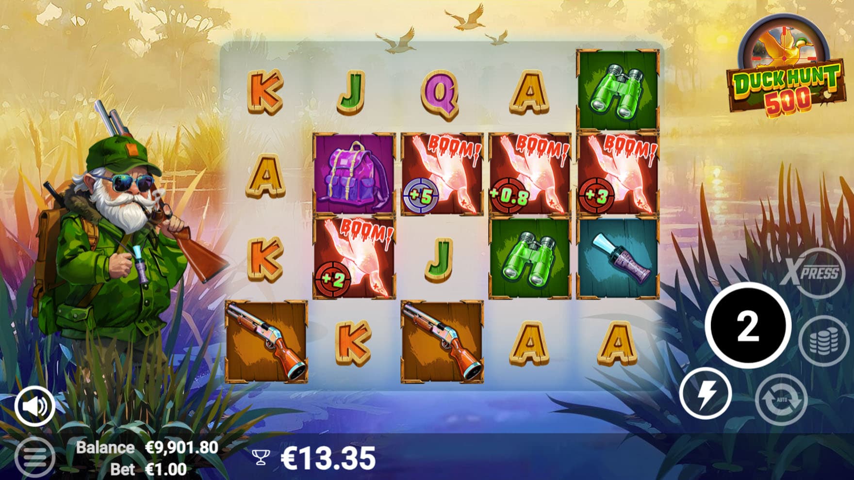 Bonus Game in progress, showing multiple cash prize duck symbols shot down.