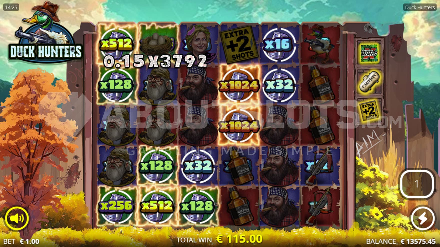 Big Game Spins bonus in progress with multiple positions creating a win with multipliers and a total multiplier of 3792x applied.