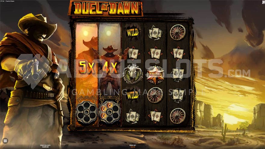 Outlaw featurewith two fully expanded wild symbols on reels one and two.
