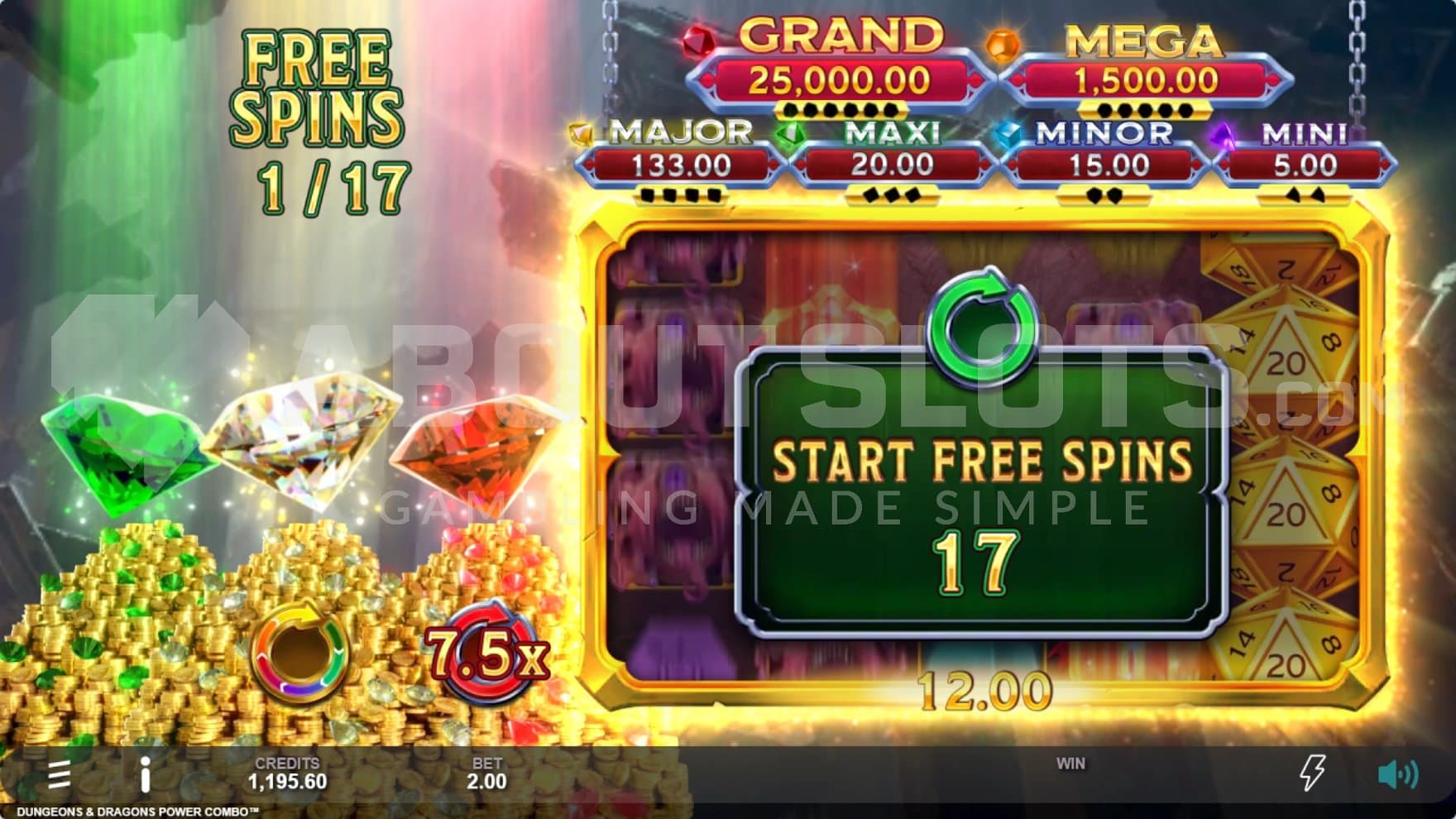 A welcome screen of 17 spins.