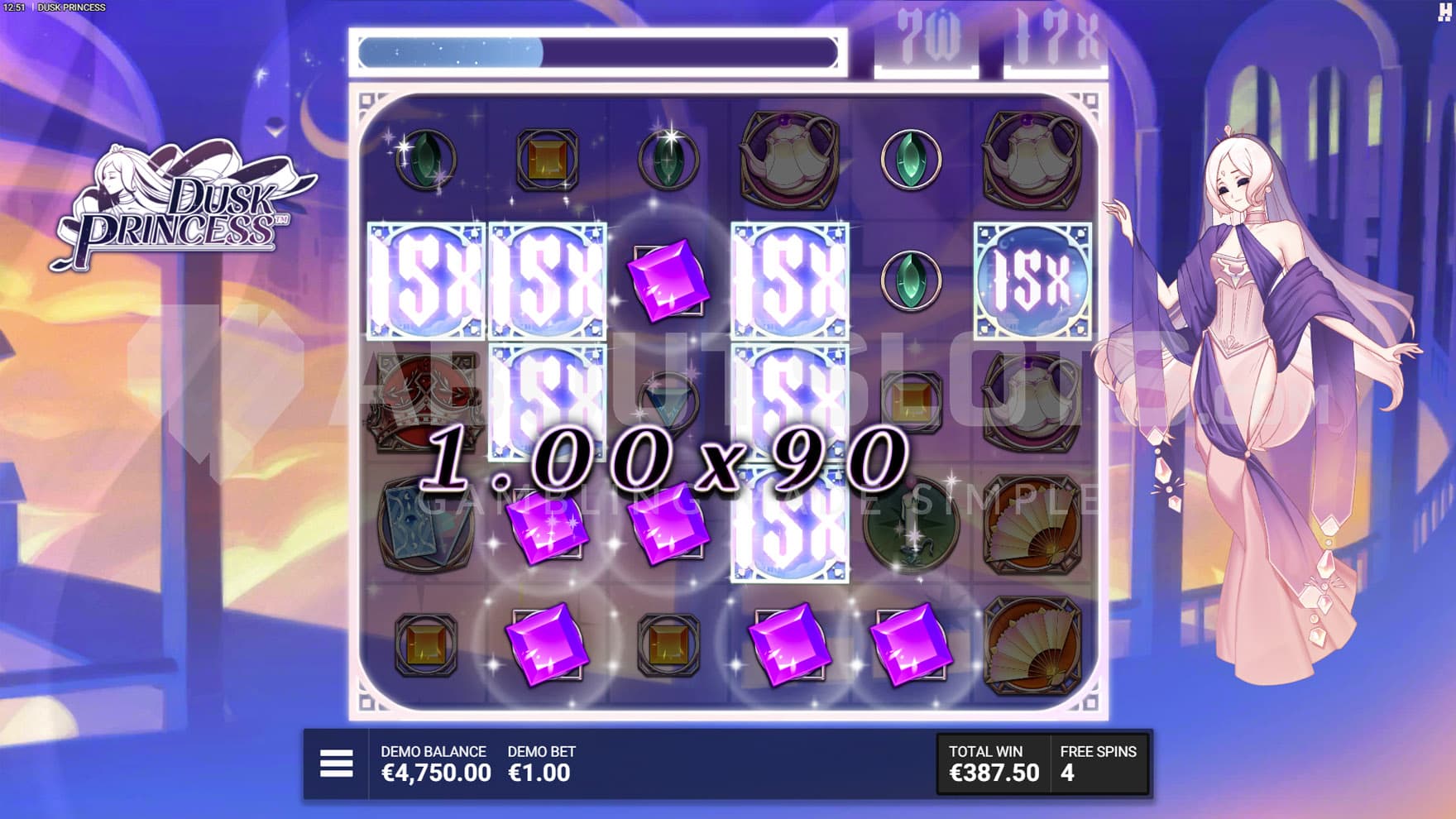 Lunar Court Bonus in progress, showing multiple Wilds with high multipliers contributing to wins.