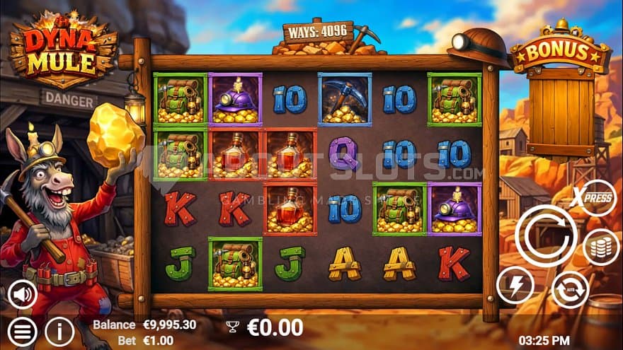 A casino slot with a mule mine worker.