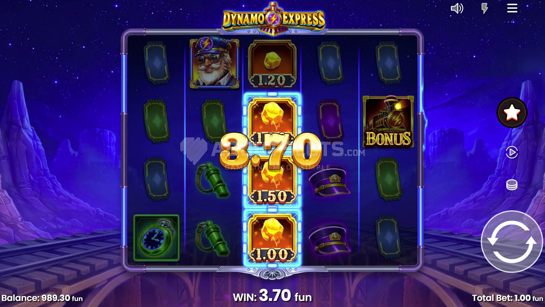 Screenshot of the Gold Collector activated in the base game with 3 cash symbols.