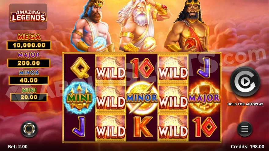 A casino slot overwatched by three Greek gods.