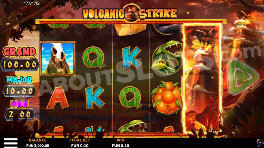 The Wild Volcano Symbol covers reel 5 and triggers a respin on the other reels.