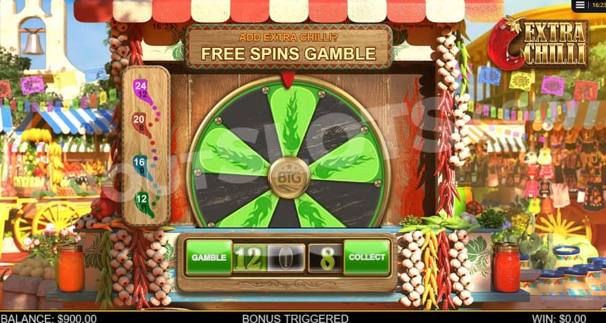 A wheel where the player can gamble 8 spins for 12 with the risk of losing them all.