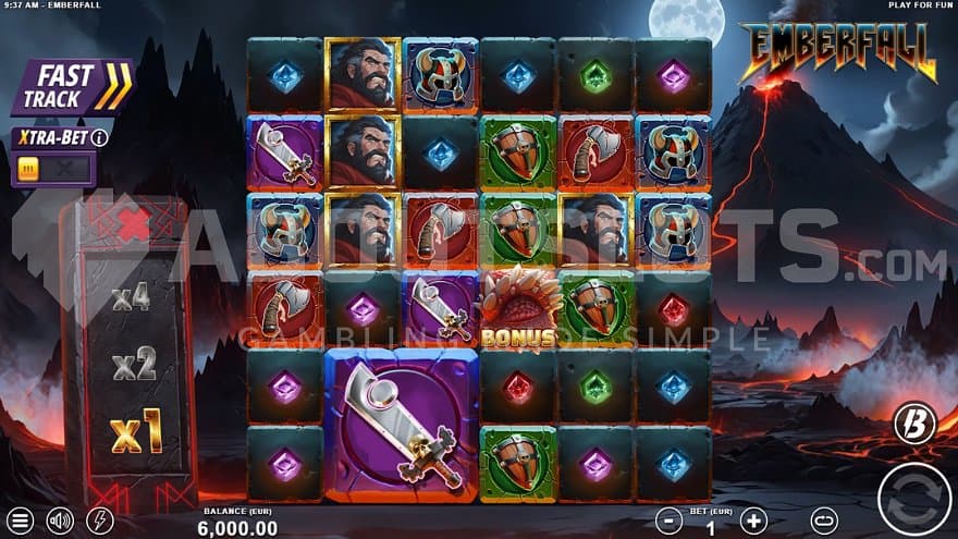 A casino slot in front of a volcano.