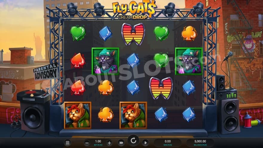 Base game with a stage surrounding the reels.