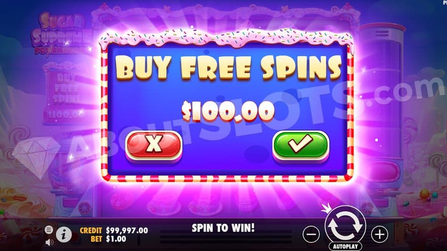 A menu offering the Free Spins for 100X the bet.