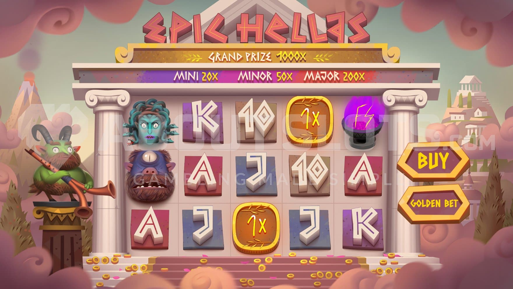 A casino slot with 5 reels.