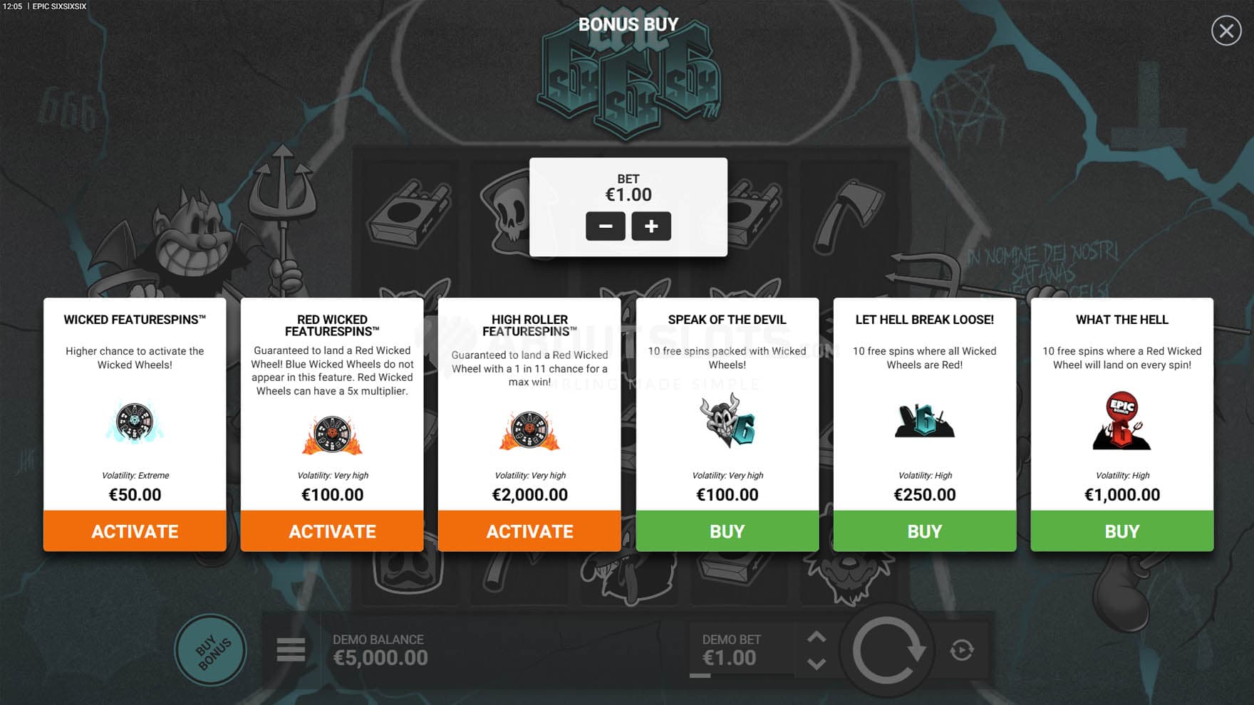 Screenshot of the open Bonus Buy menu.