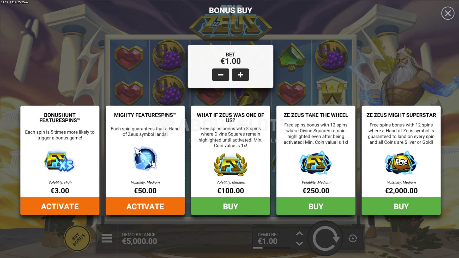 Screenshot of the opened Bonus Buy menu.