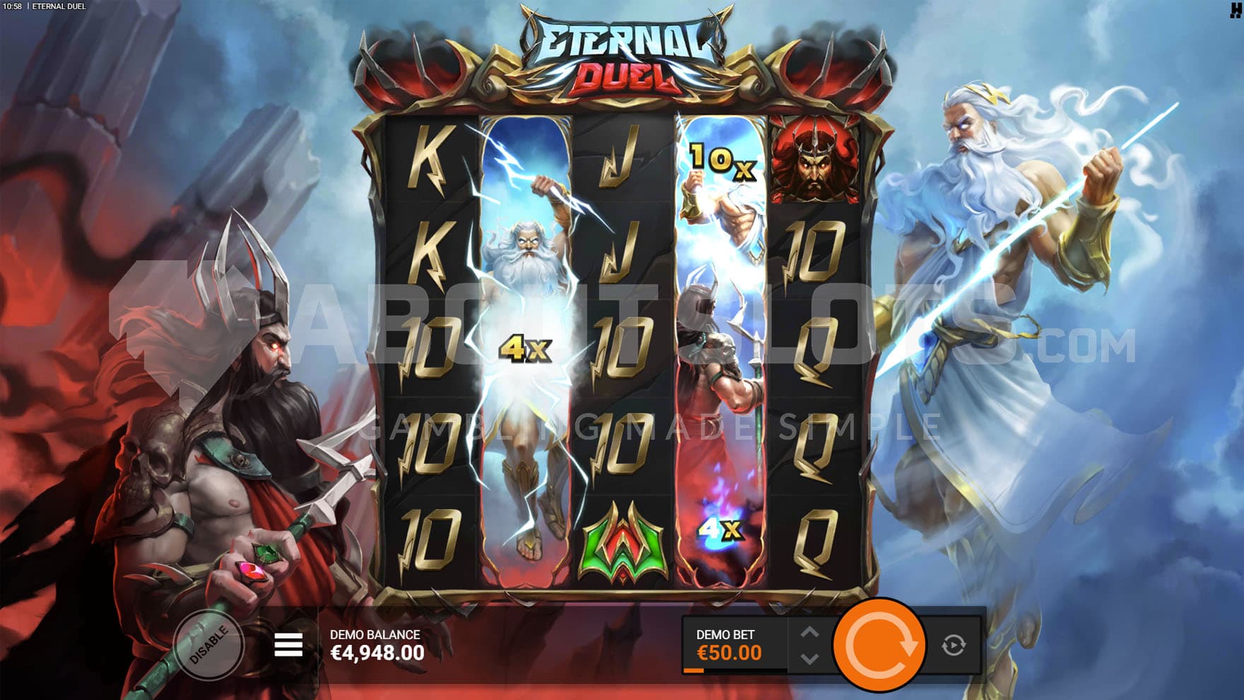 DuelReels feature triggered in the base game on reels 2 and 4.