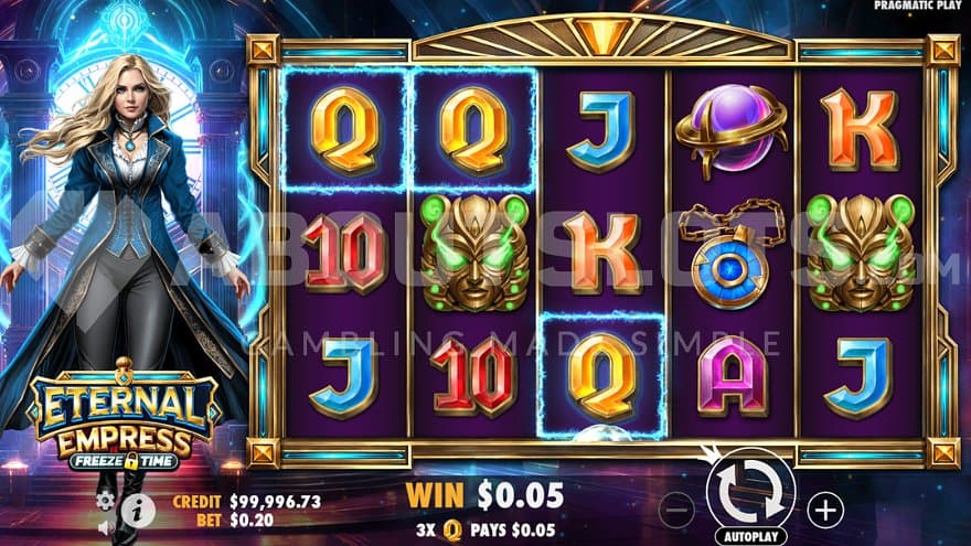 A win with Q symbols on reels 1, 2, and 3.