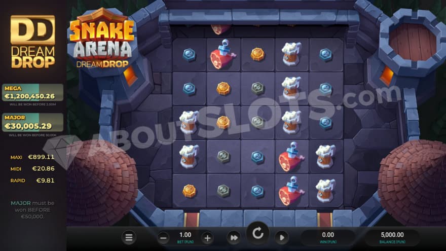 Base game with the progressive Dream Drop jackpot being located on the left side.