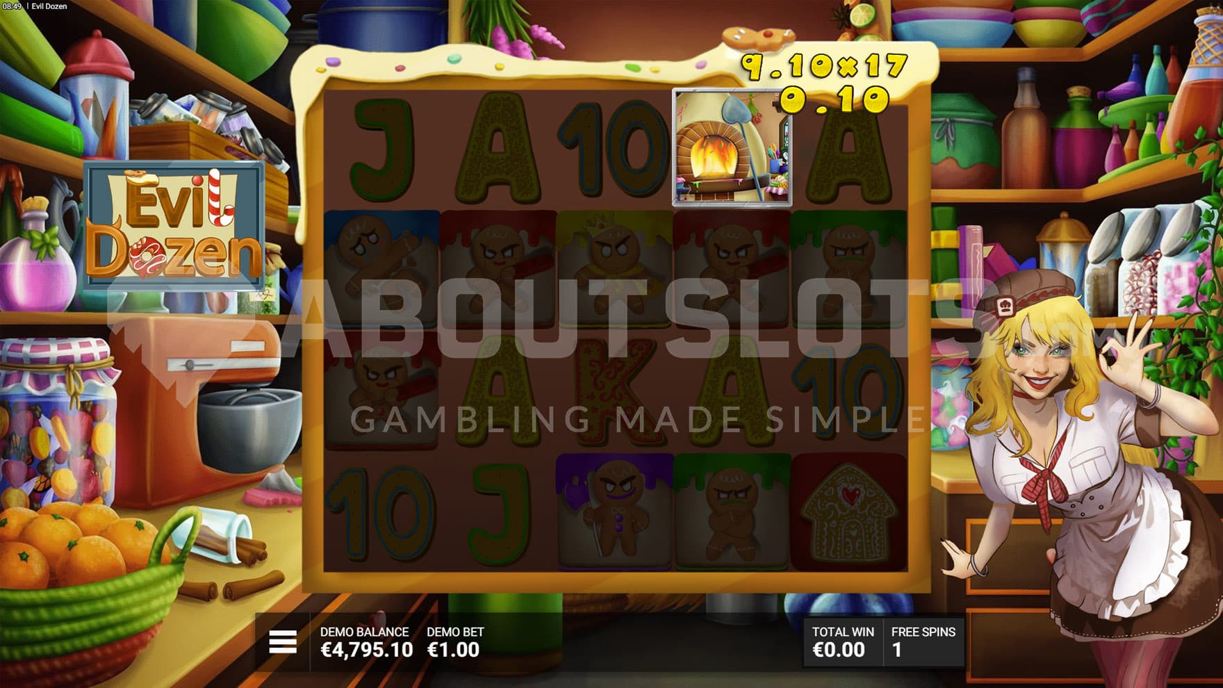 Revolution Spins bonus in progress, showing a sticky Oven symbol adding a prize value to the total meter.