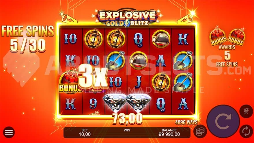 A win of 7.3X the bet on the fifth of 30 Free Spins.