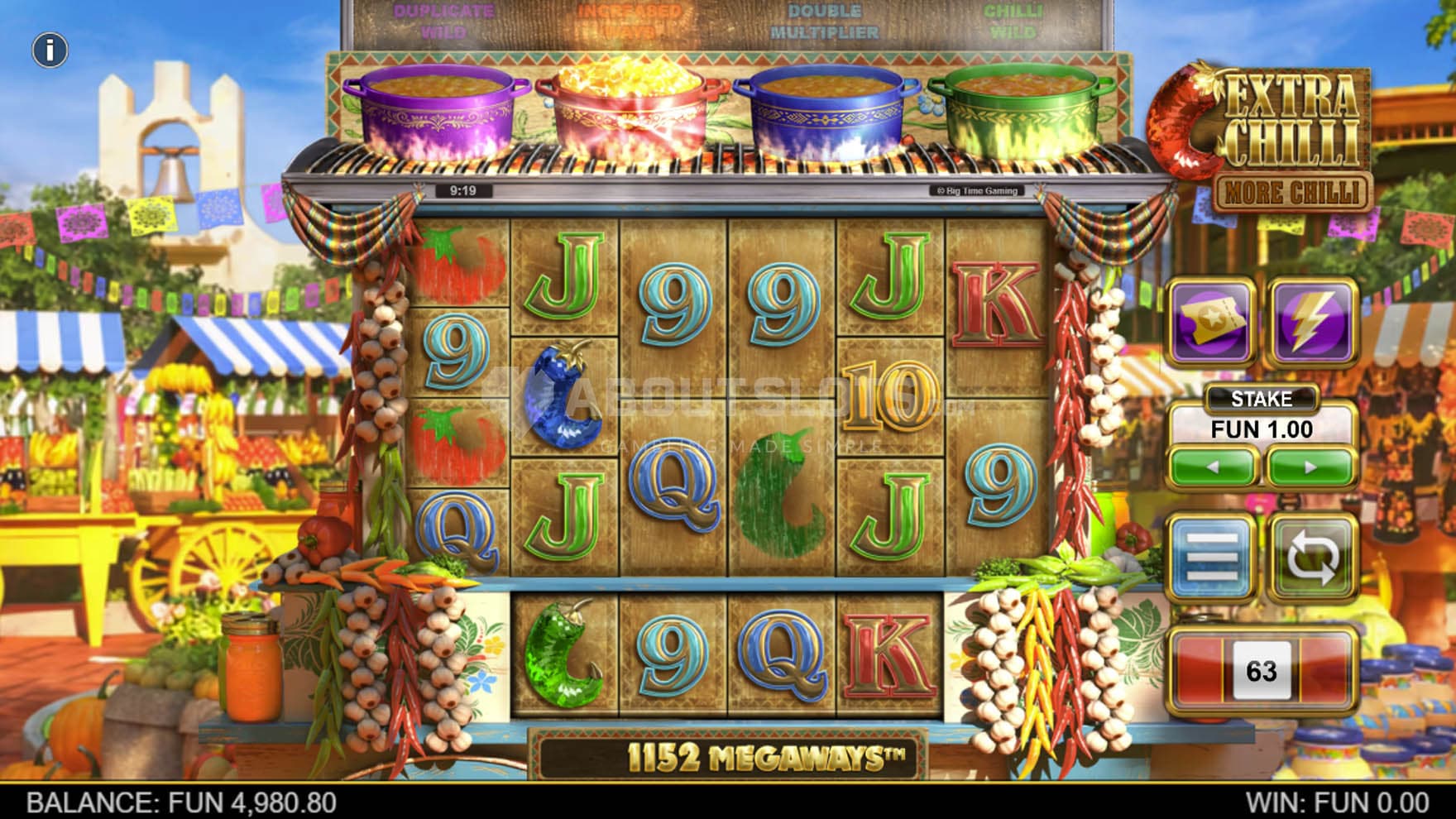 Screenshot of the base game, showing the Red Pot chilli bonus being activated.