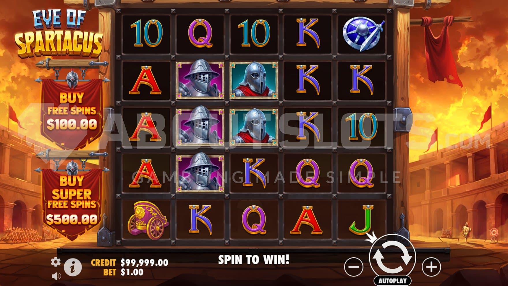 A casino slot in a Gladiator arena.