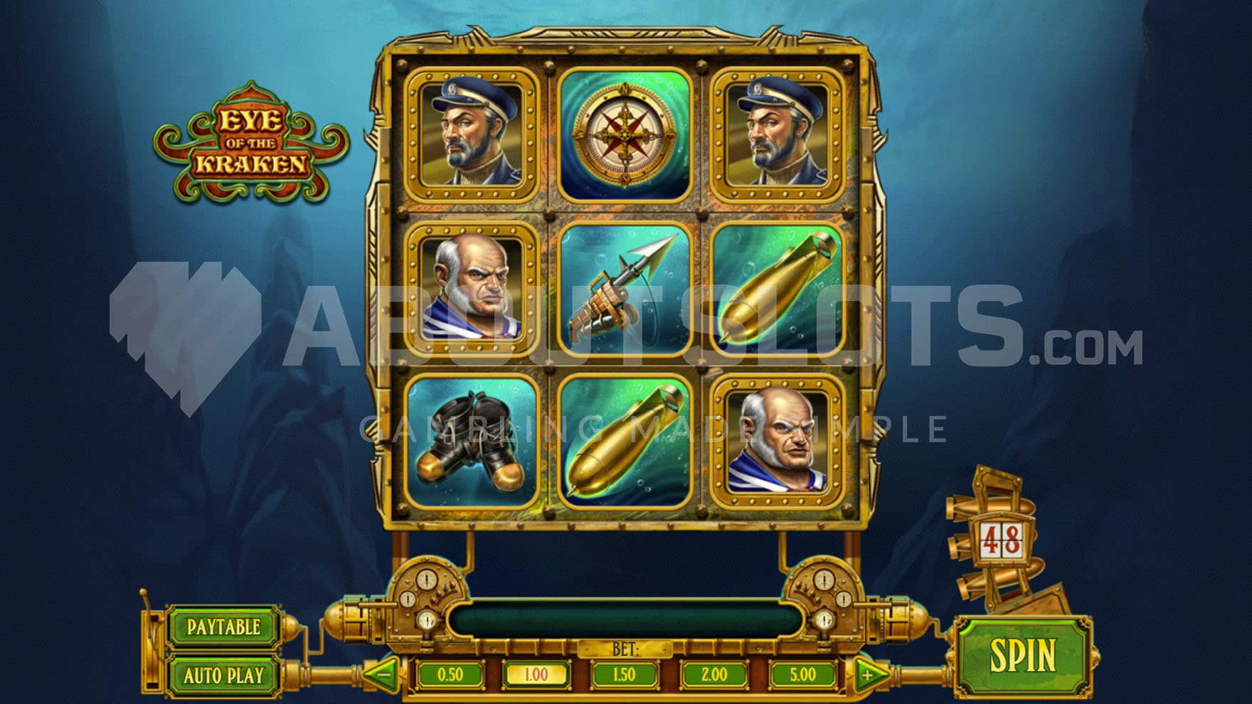 Base Game view of a 3x3 grid on a backdrop of ocean underwater.