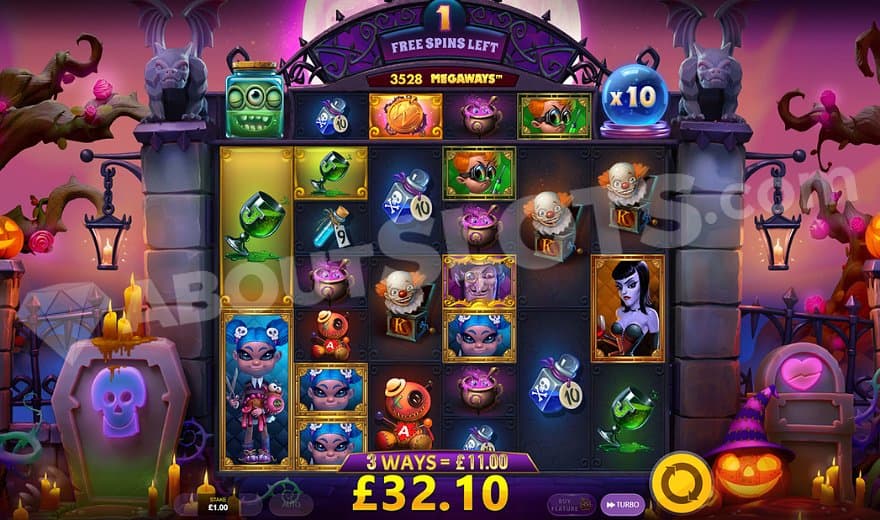 An 11X win on the last Free Spins, resetting the feature to 3 spins.