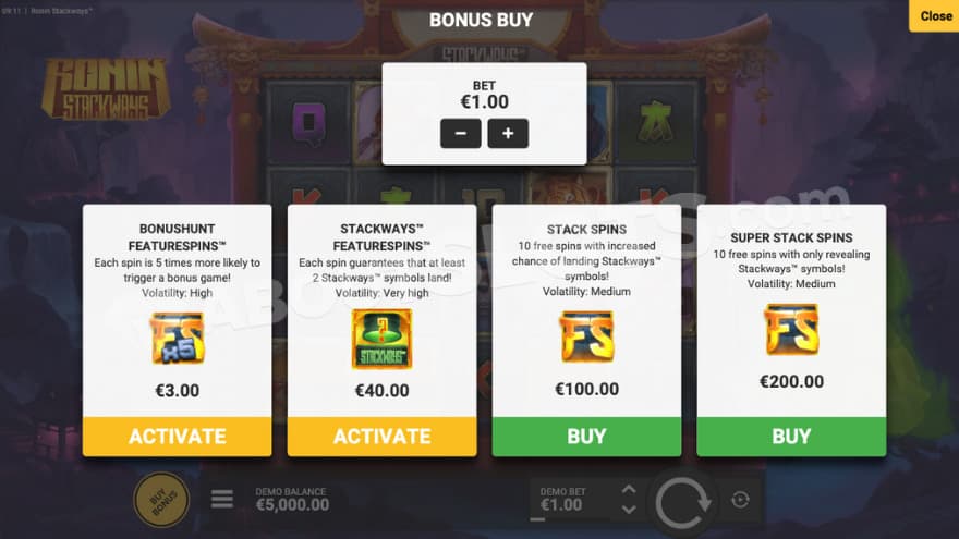 Bonus Buy feature with four options to choose from.