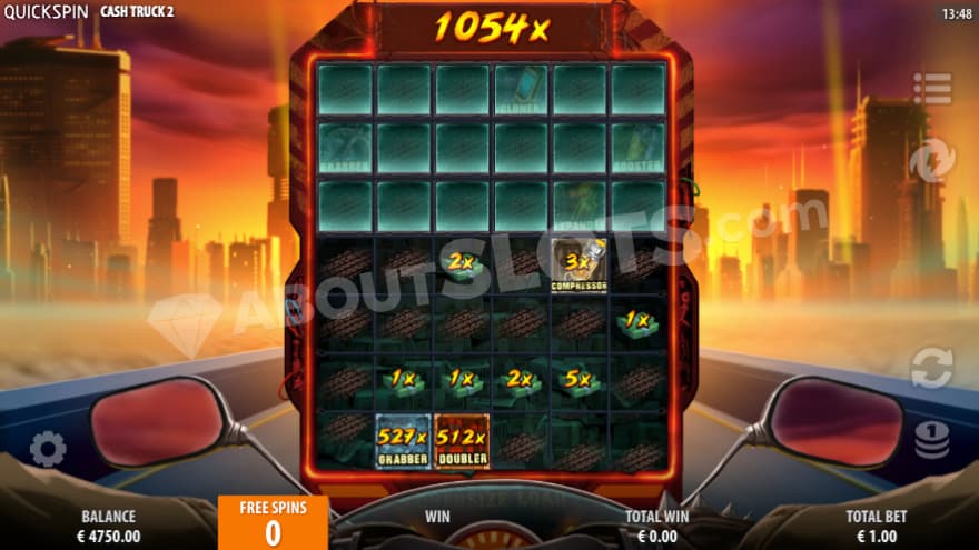 Truck Raider Bonus game with a 1054X win.