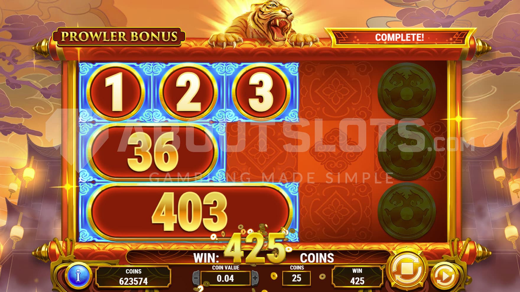 Prowler Bonus in progress, showing Link'n GO feature awarding instant prizes.