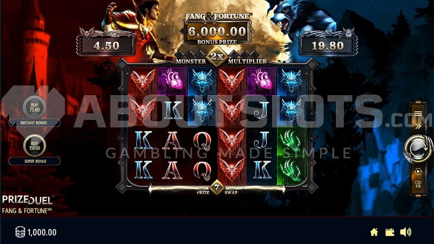 A casino slot with a vampire and a werewolf.