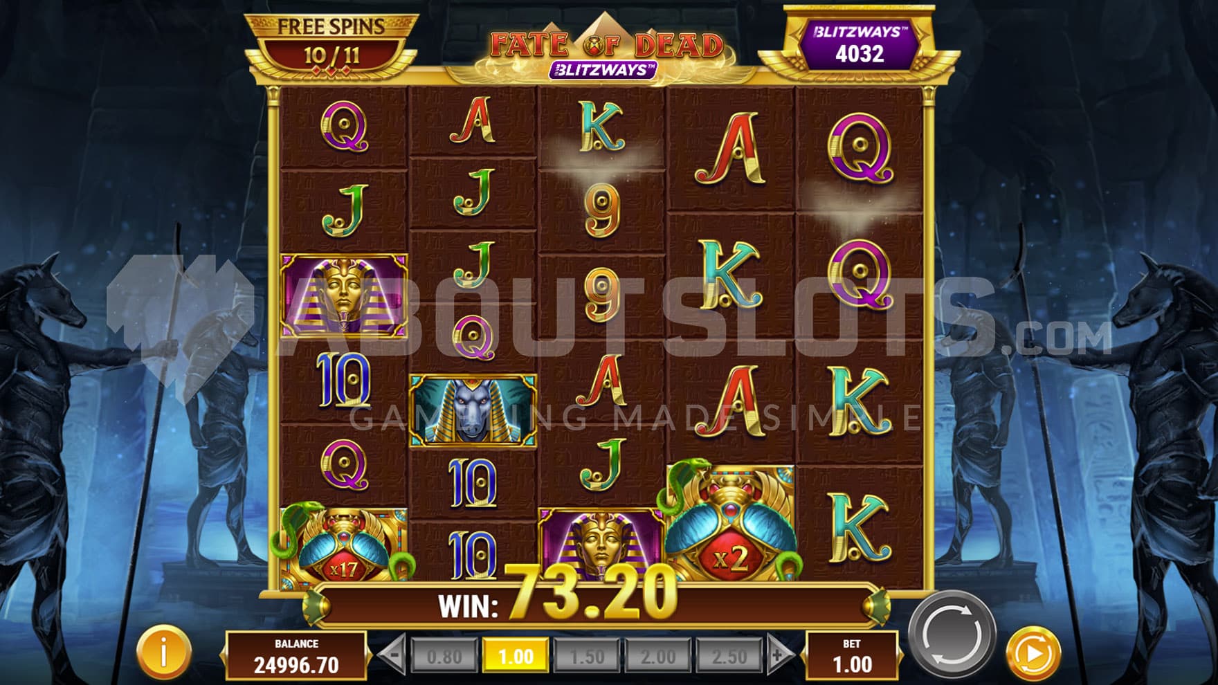 Free Spins bonus in progress, showing two sticky Wilds with multipliers of x17 and x2.