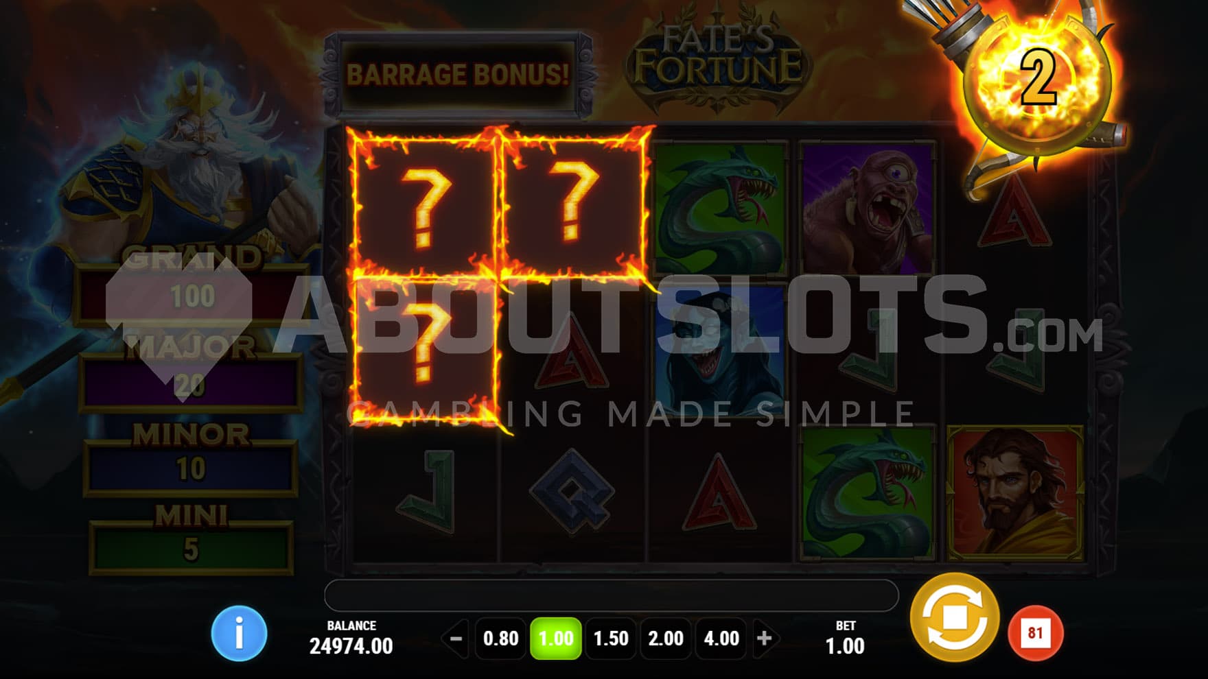 Barrage Bonus triggered in the base game, awarding Wilds in random positions.
