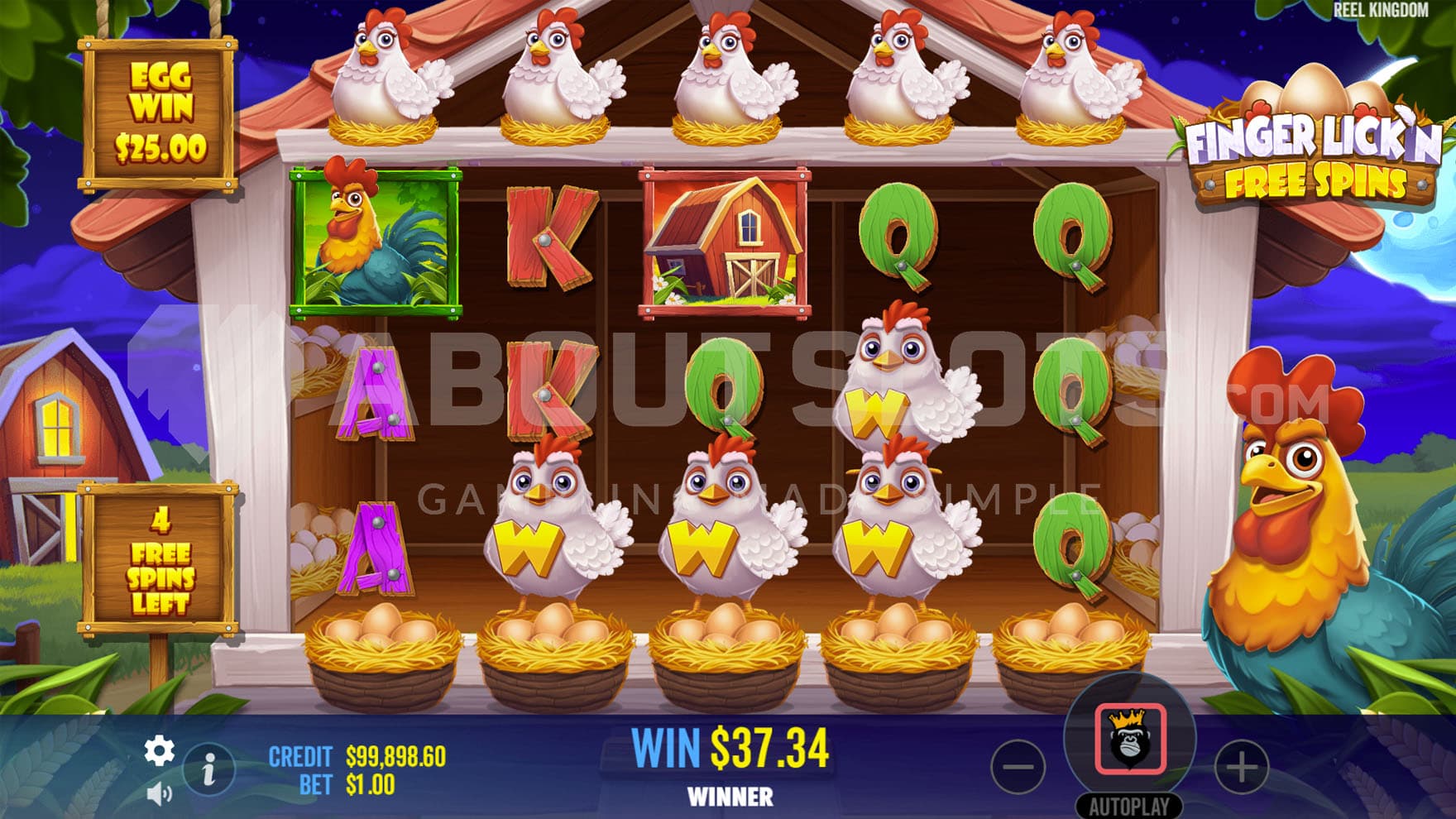 Free Spins bonus in progress, showing 4 Roaming Wilds on the grid.